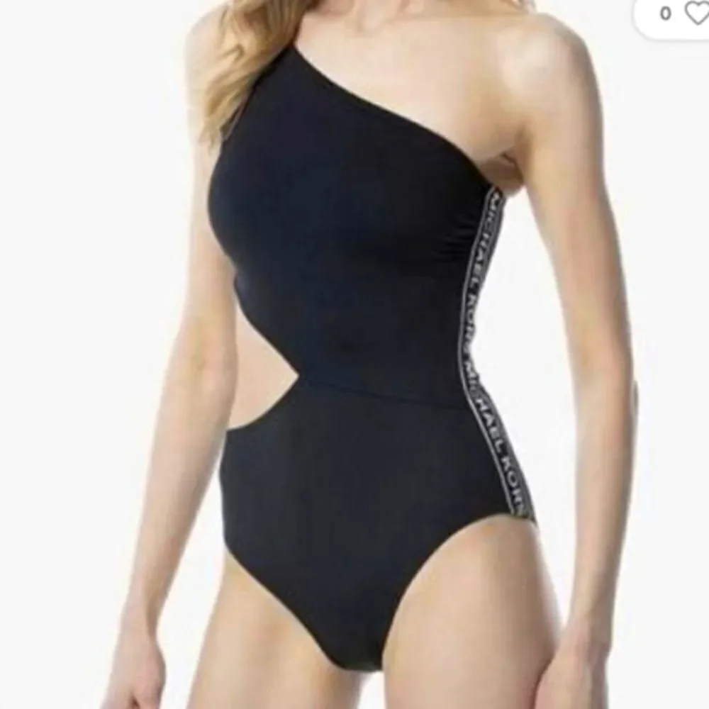 Micheal Kors Black Signature Logo Side Cutout Women's  One-piece swimsui…